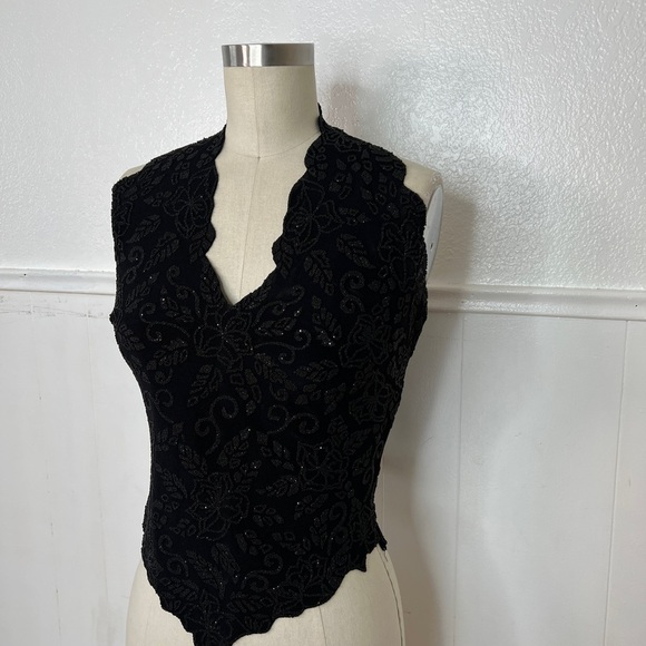 Vintage retro TADASHI black stretch Y2K corset like style top L - Picture 3 of 8